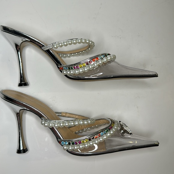 Mach & Mach Diamond of Elizabeth PVC Mules in Clear Silver Faux Pearl sz 38 8 US - Picture 8 of 17